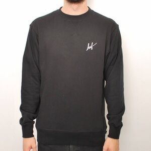 VINTAGE Huf Men Sweatshirt Large Black Aztec Logo Spellout Long Sleeve Crew Neck